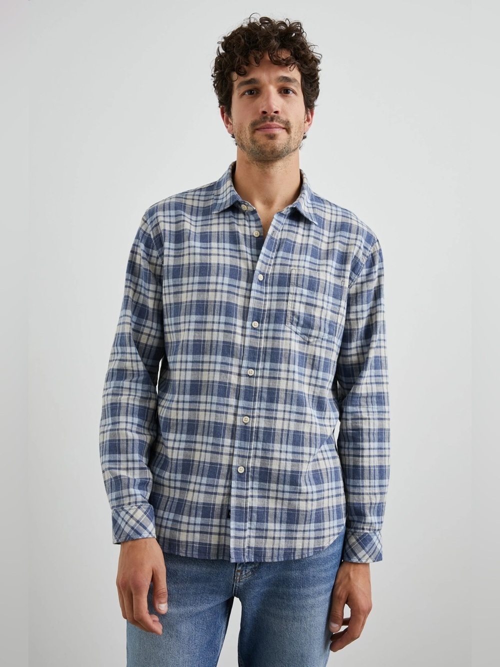 Rails Men's Wyatt Button-Down Shirt XL Navy White Melange 100% Cotton Plaid